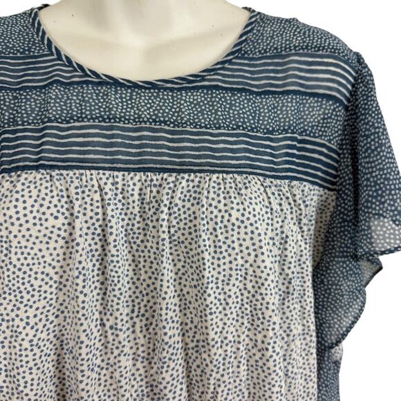 Daniel Rainn Flutter Batwing Short Sleeve Blue Print Top Stretch Knit Shirt XL - Picture 6 of 16